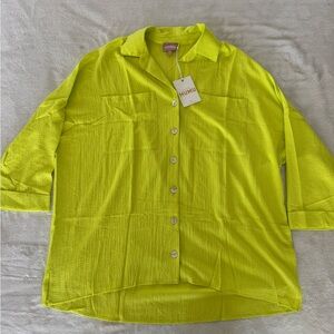 Show Me Your Mumu new large Johns Button Down Shirt Neon Yellow Crinkle